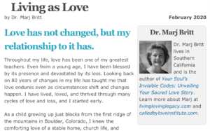 Read more about the article Living as Love, by Dr. Marj Britt, published in the Daily Word, February 2020